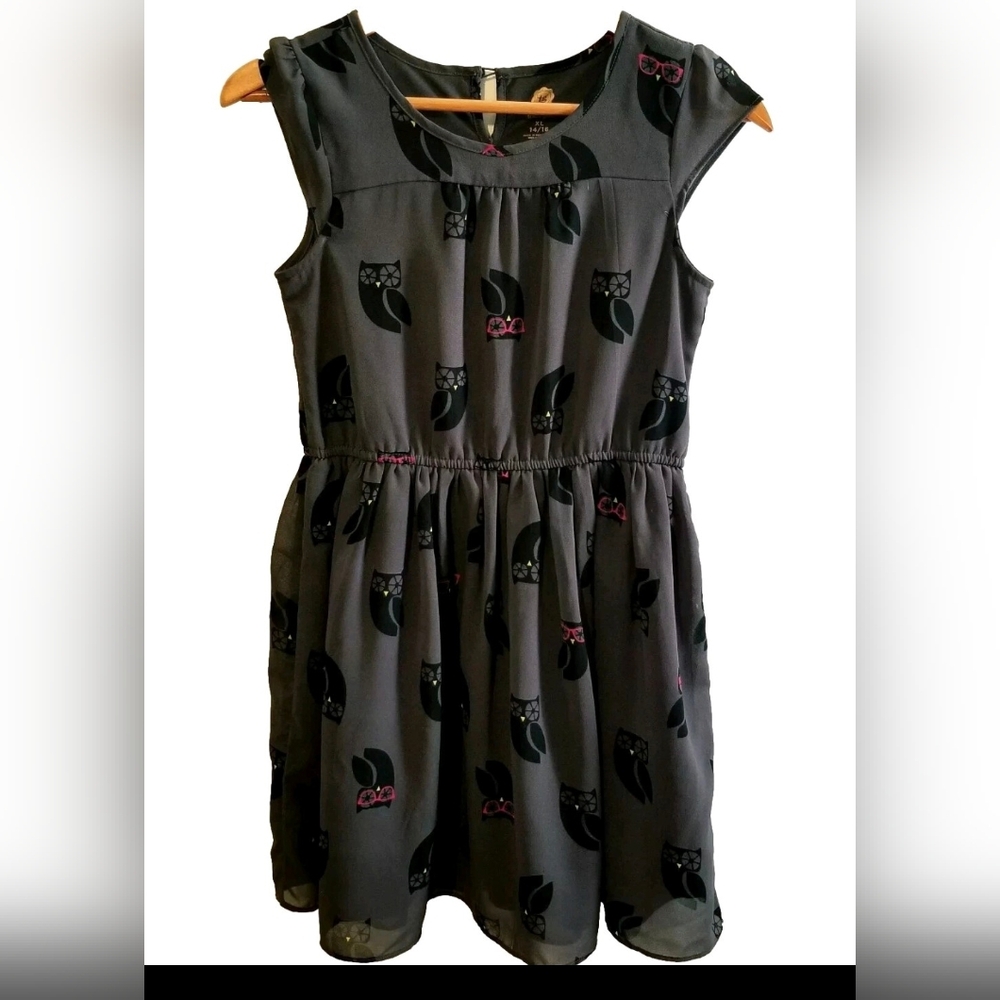 Total Girl Gray Owl Print Girl's Dress Pink Sunglasses Mystical Dance Size XL